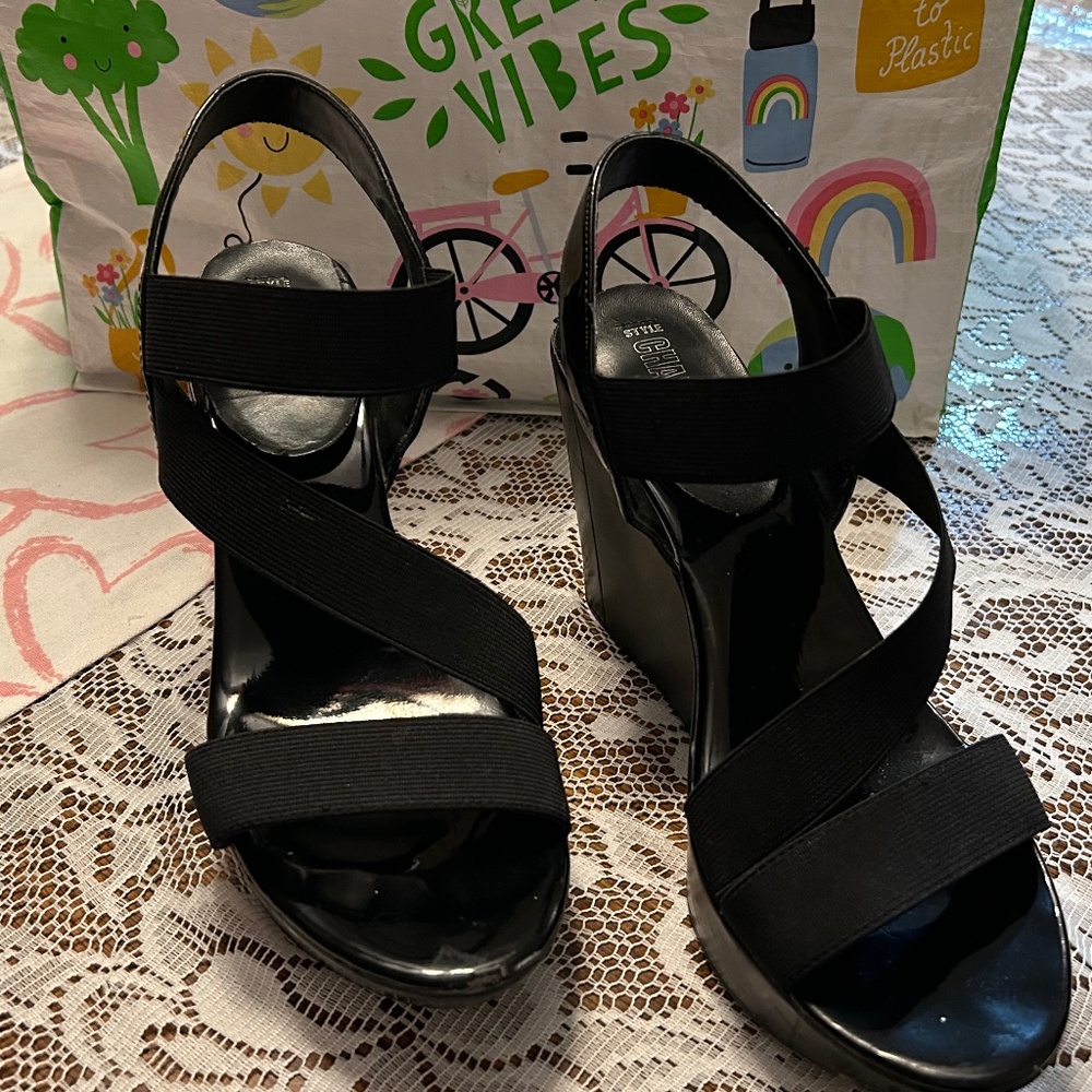 Black patten platform heels